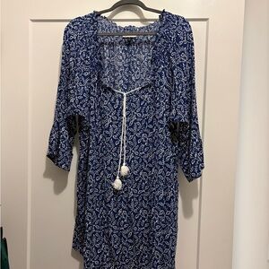 J. Valdi Blue and White Paisley Tassel swim cover up